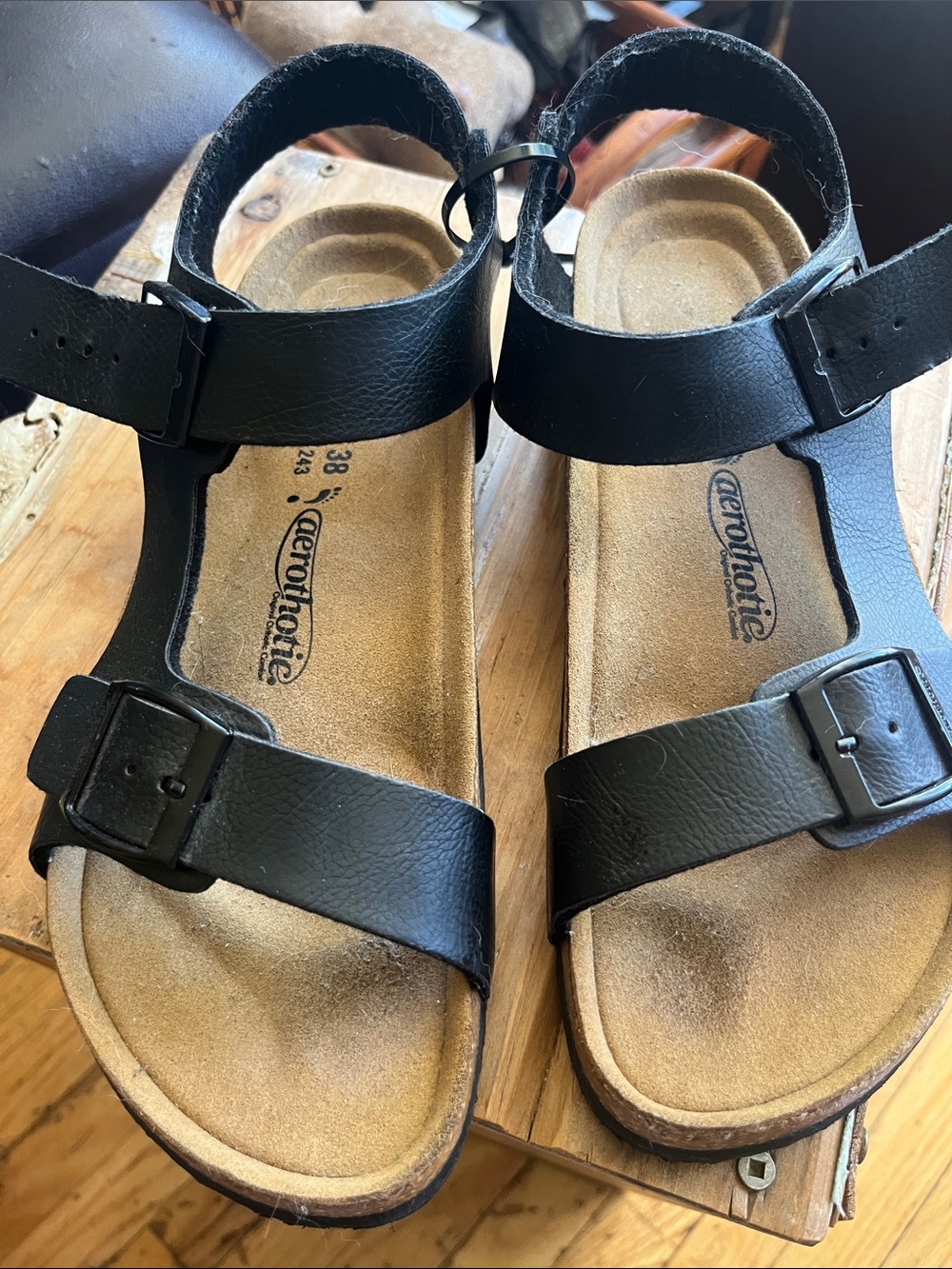 Aerothotic Black ' Adjustable Leather Sandals